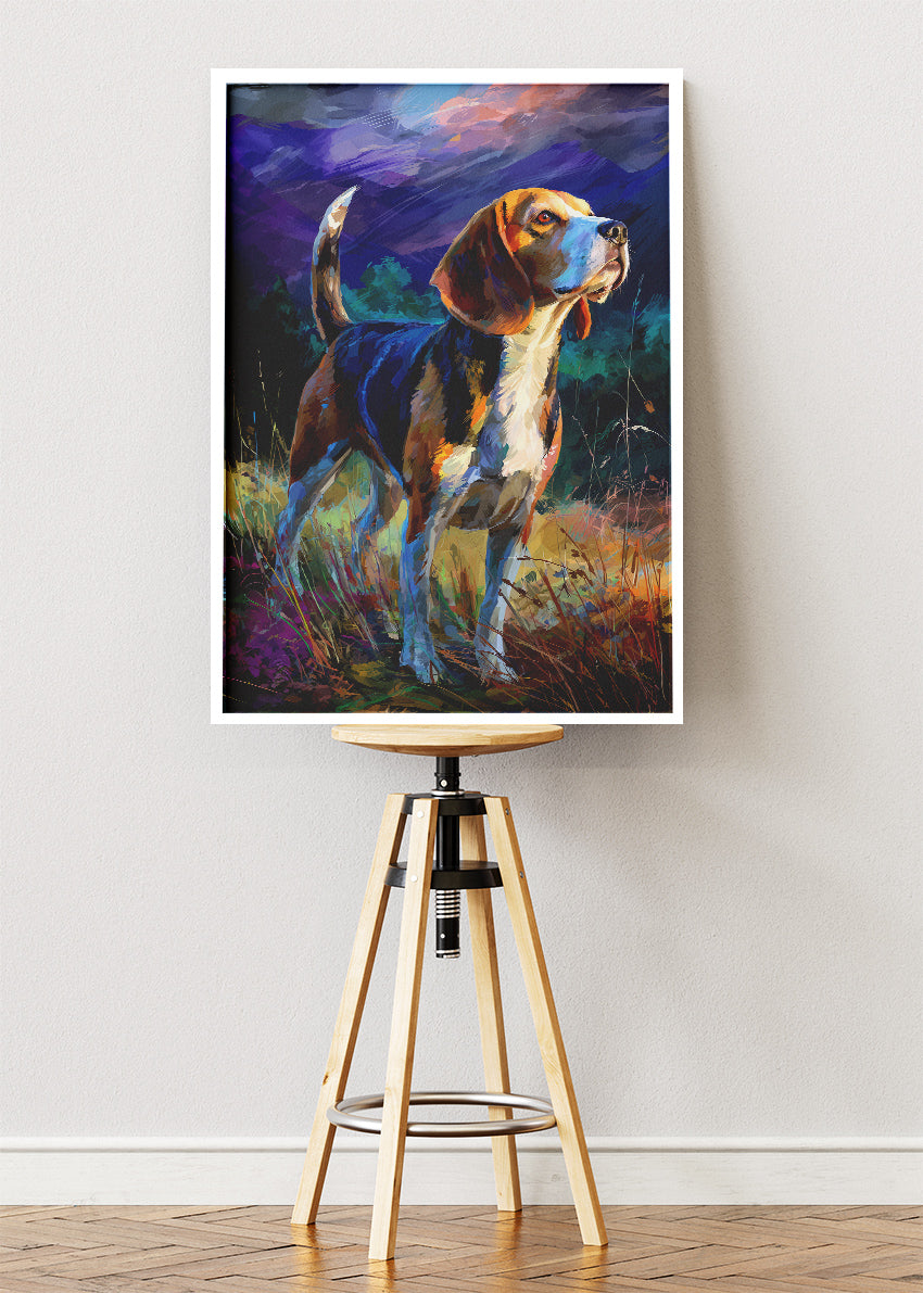 Beagle Dog Wall Art Poster & Canvas Print – Colourful Painterly Pet Animal Artwork