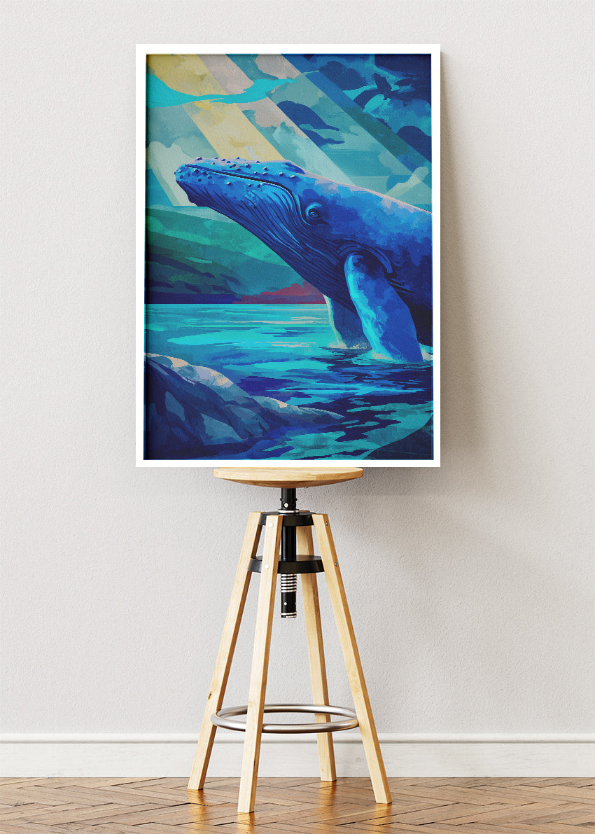 Blue Whale Ocean Wall Art Poster & Canvas Print – Modern Marine Wildlife Artwork
