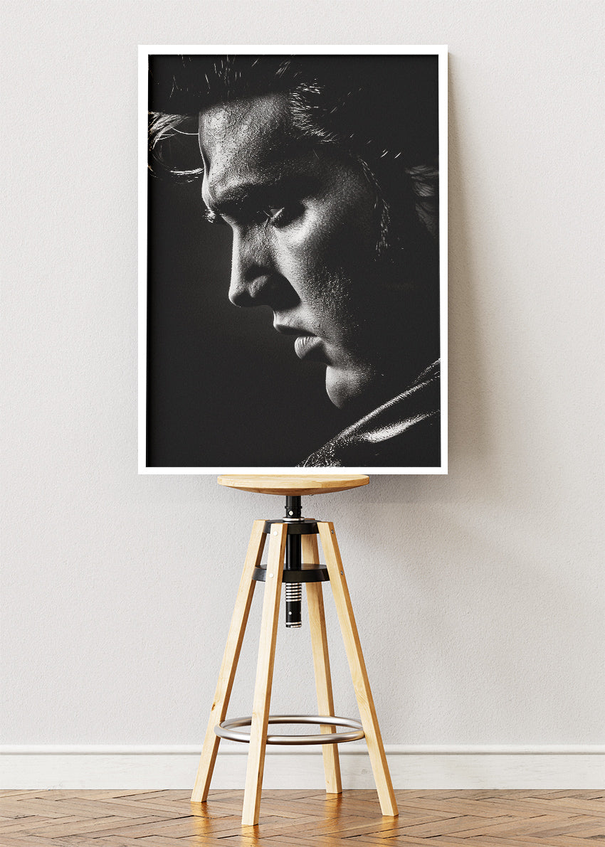 Elvis Presley Black & White Portrait – Iconic Rock ‘n’ Roll Wall Art Poster & Canvas