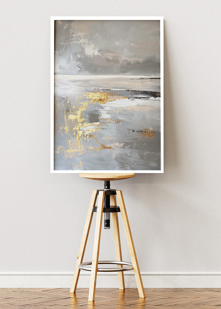 Abstract Grey & Gold Horizon – Modern Textured Canvas & Poster Print – AI PRINT LAB