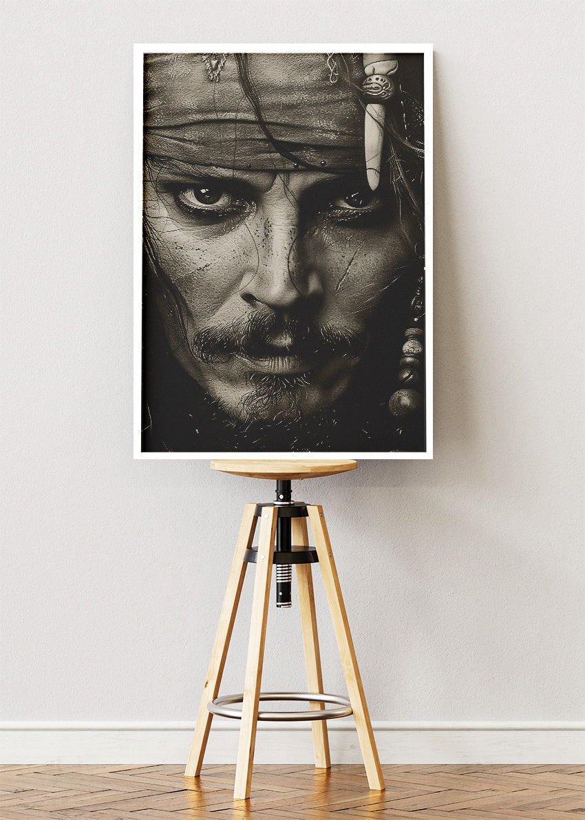 Johnny Depp as Jack Sparrow Black & White Portrait – Cinematic Pirate Wall Art Poster & Canvas