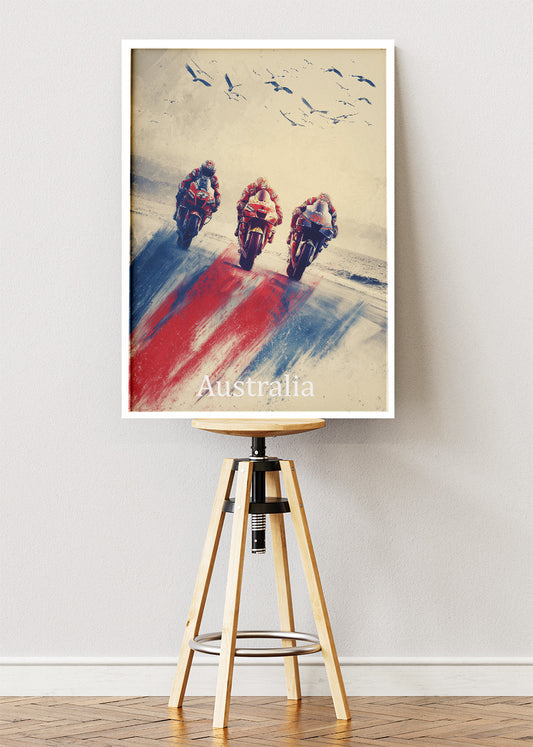 Australia MotoGP Minimal Racing Art Poster & Canvas – Modern Motorsport Wall Art
