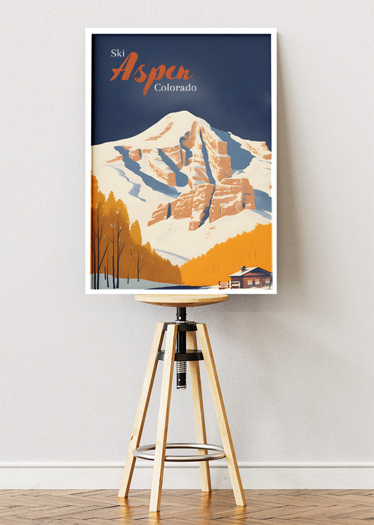 Ski Aspen Colorado Poster & Canvas Print – Vintage Mountain Ski Resort Wall Art