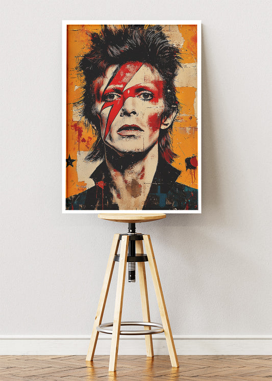 David Bowie Ziggy Stardust Lightning Bolt Portrait – Iconic Glam Rock Wall Art Poster & Canvas