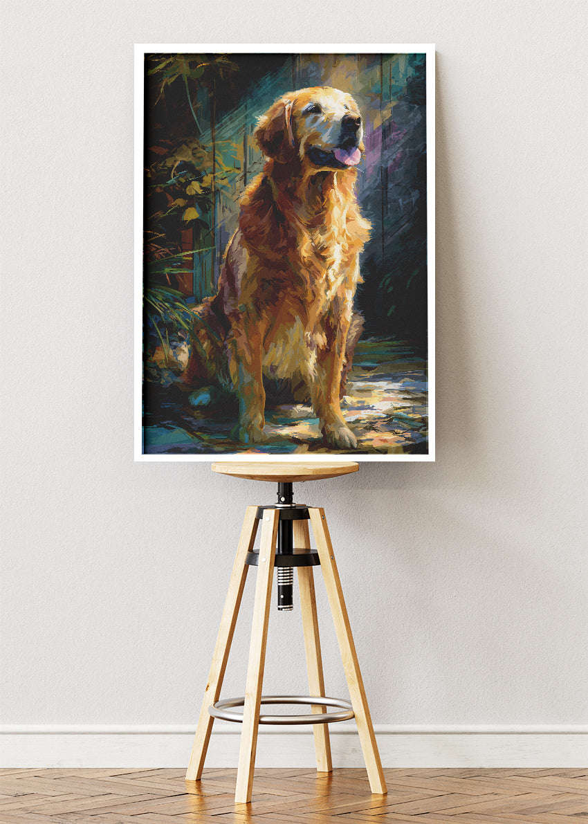 Golden Retriever Wall Art Poster & Canvas Print – Warm Painterly Dog Illustration