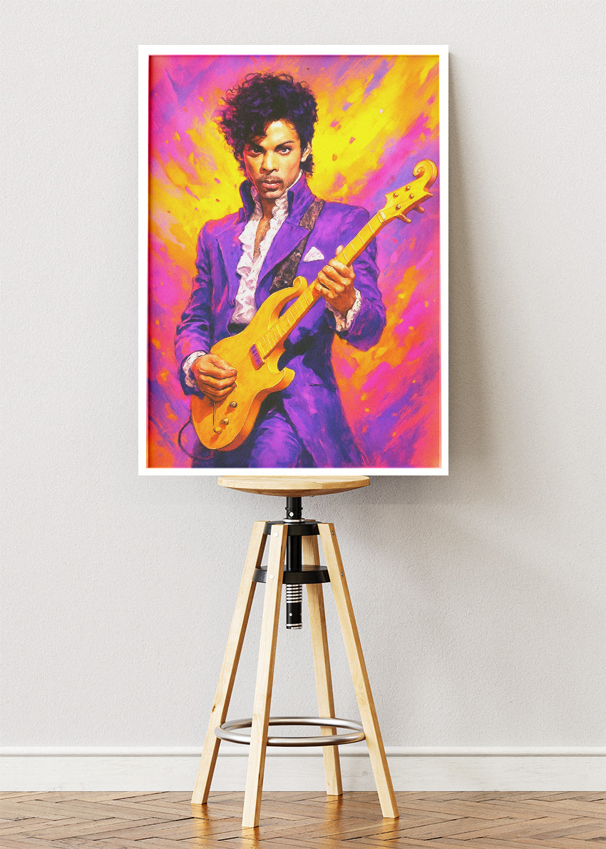 Prince Purple Rain Guitar Portrait – Iconic Music Legend Wall Art Poster & Canvas