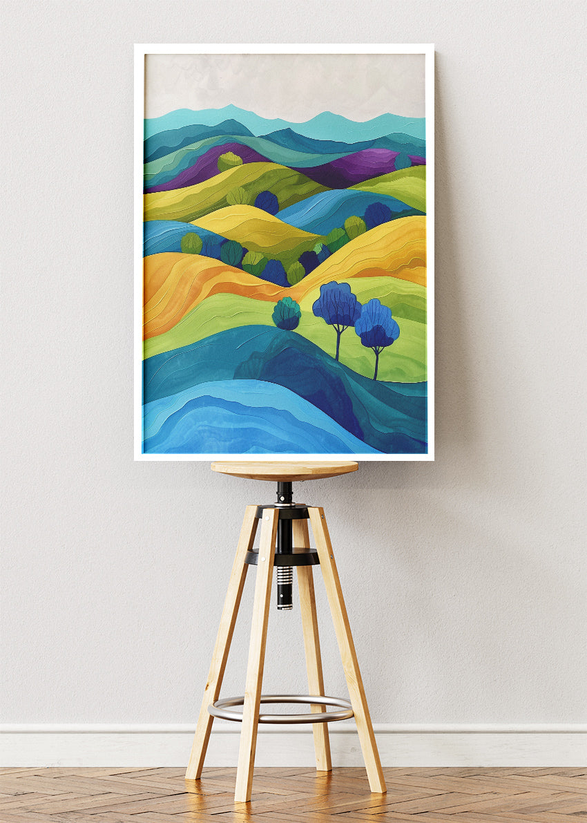 Colorful Layered Hills – Modern Abstract Landscape Canvas & Poster Print – AI PRINT LAB