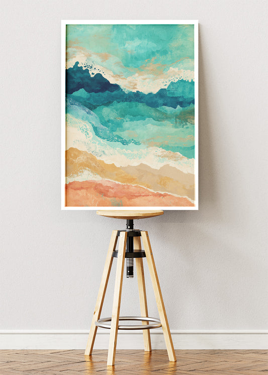Abstract Turquoise Shoreline – Modern Coastal Canvas & Poster Print – AI PRINT LAB