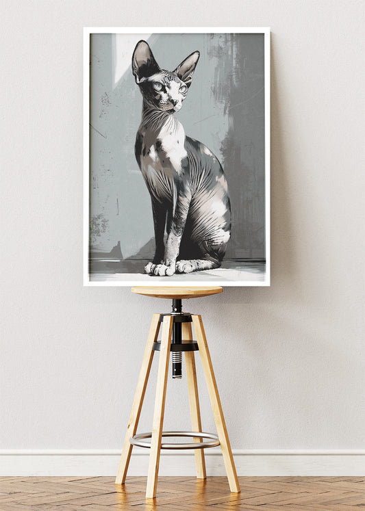 Sphynx Cat Minimalist Wall Art Poster & Canvas Print – Modern Monochrome Feline Illustration