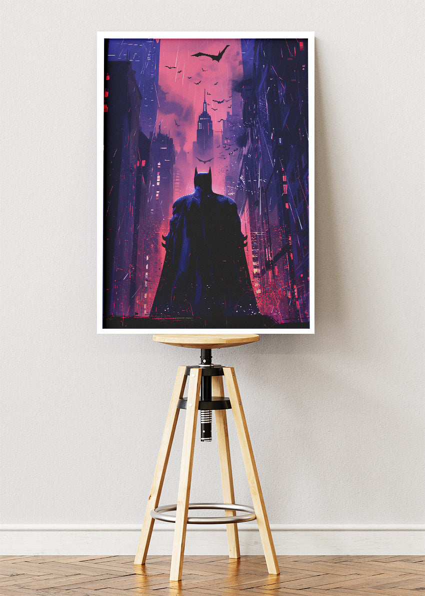 Batman – Neon Gotham City Silhouette Canvas & Poster Print – AI PRINT LAB