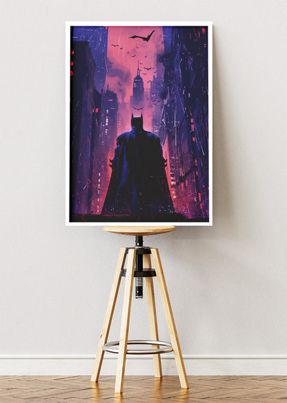 Batman – Neon Gotham City Silhouette Canvas & Poster Print – AI PRINT LAB
