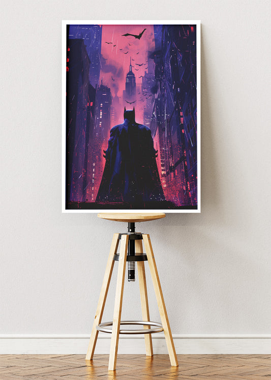 Batman – Neon Gotham City Silhouette Canvas & Poster Print – AI PRINT LAB