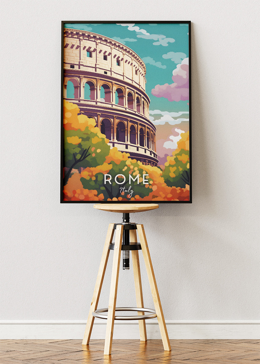 Rome Italy Poster & Canvas Print – Illustrated Colosseum Travel Art