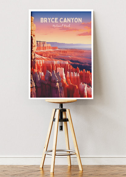 Bryce Canyon National Park Poster & Canvas Print – Sunset Hoodoo Landscape Illustration Wall Art