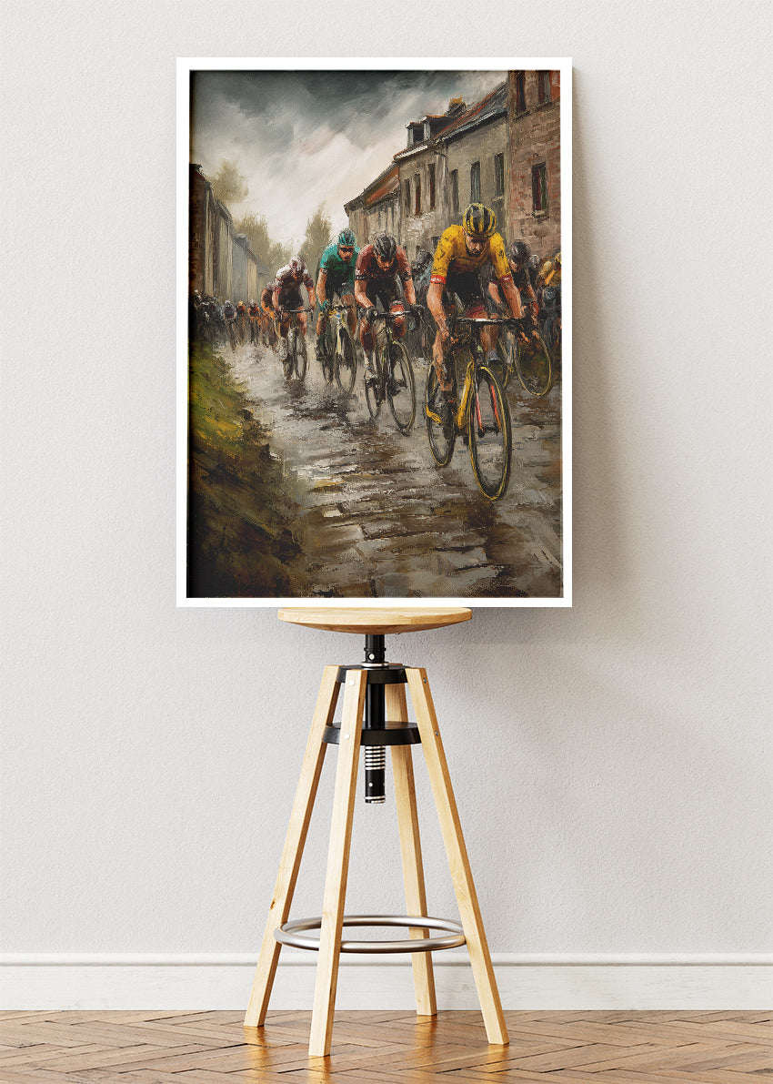 Rainy Road Race Cycling Art Print & Canvas – Classic European Bicycle Wall Art
