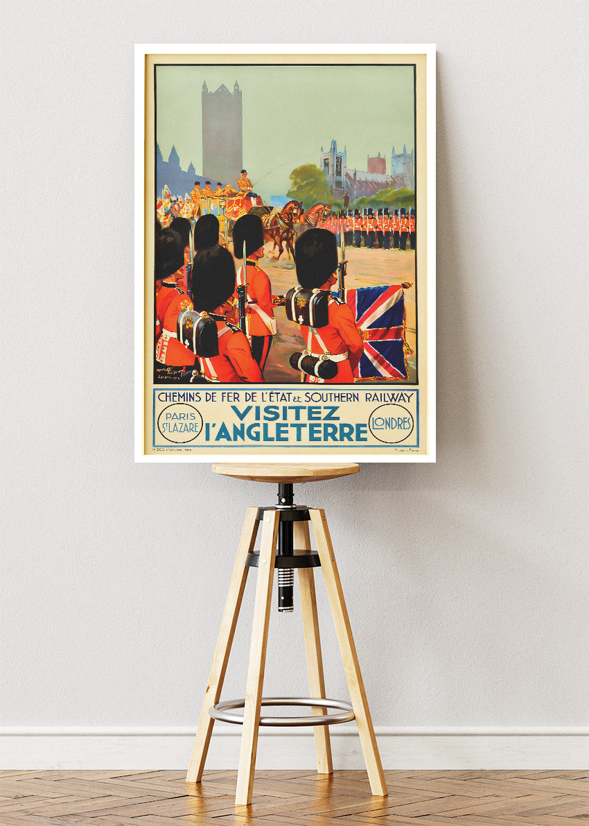 Vintage London Guards Parade Poster & Canvas Print – Classic British Travel Art