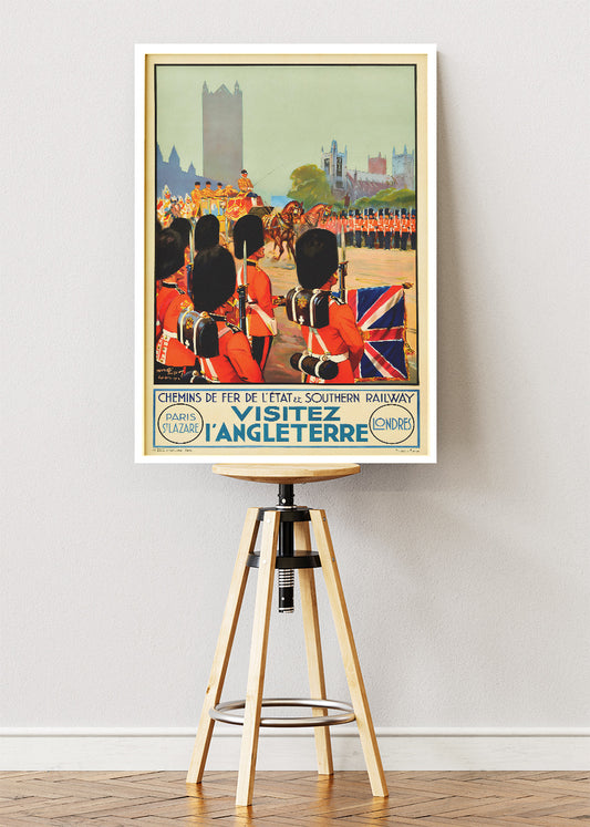 Vintage London Guards Parade Poster & Canvas Print – Classic British Travel Art