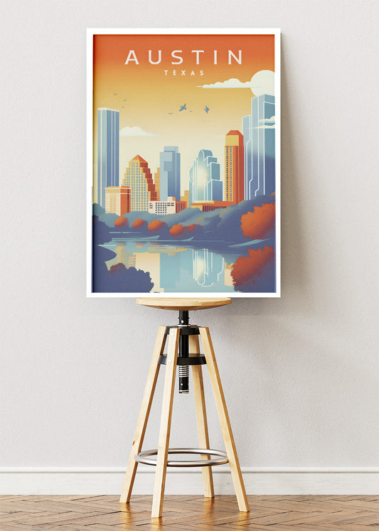 Austin Texas Skyline Poster & Canvas Print – Retro Cityscape Wall Art