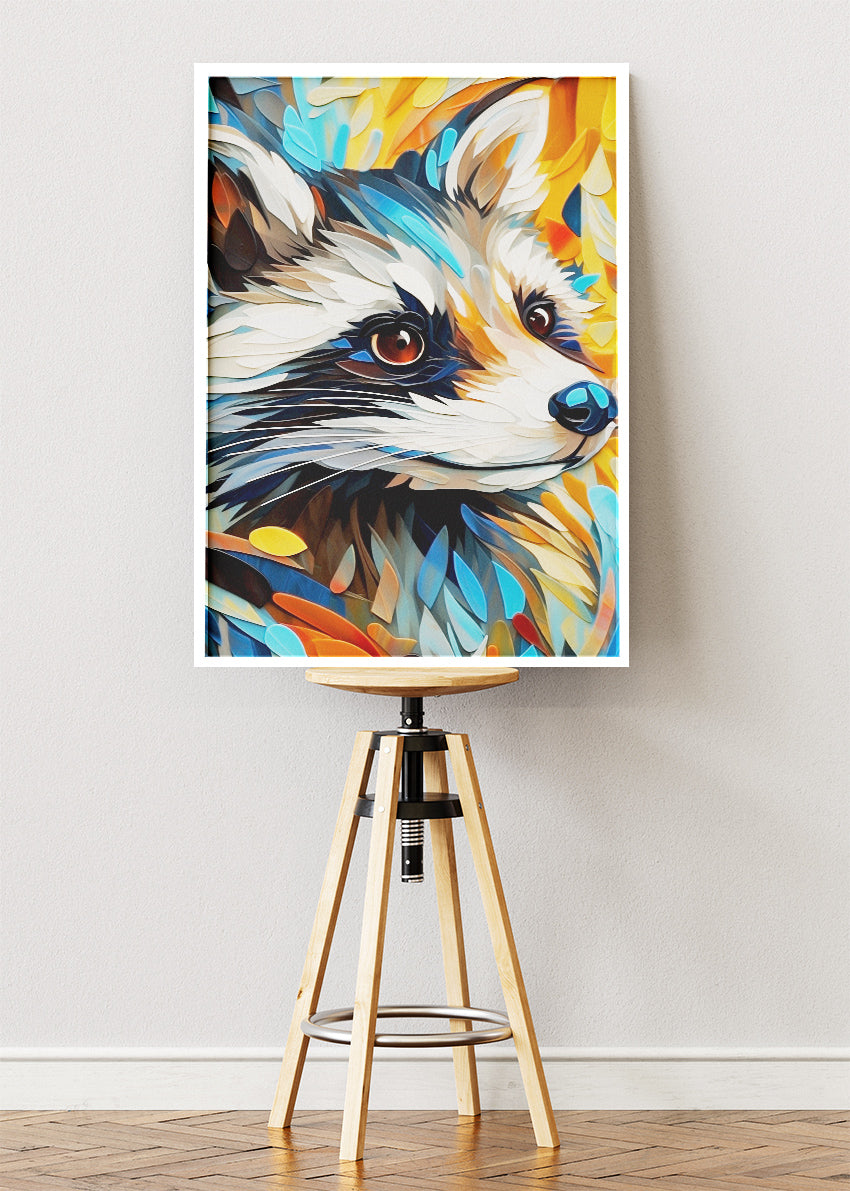 Colorful Raccoon Portrait Wall Art Poster & Canvas Print – Modern Wildlife Illustration