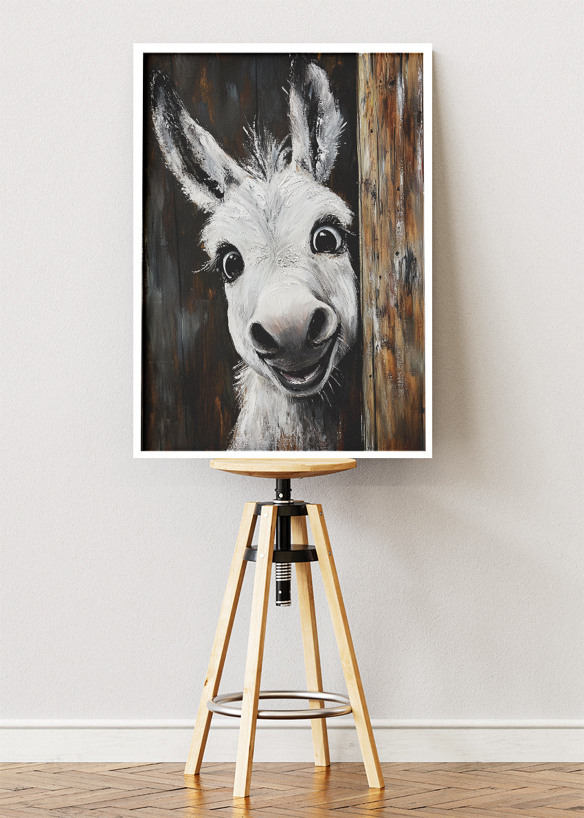 Funny Donkey Wall Art Poster & Canvas Print – Rustic Farm Animal Portrait