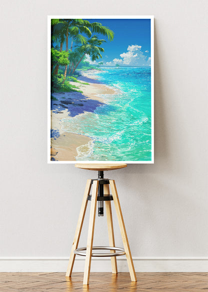 Turquoise Tropical Shore – Palm Beach Coastal Canvas & Poster Print – AI PRINT LAB