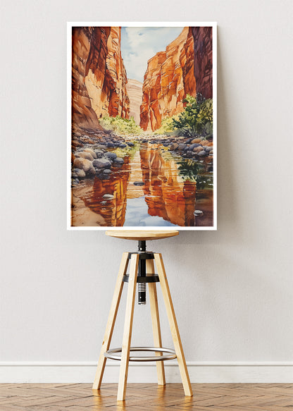 Desert Canyon Reflection – Red Rock Landscape Canvas & Poster Print – AI PRINT LAB