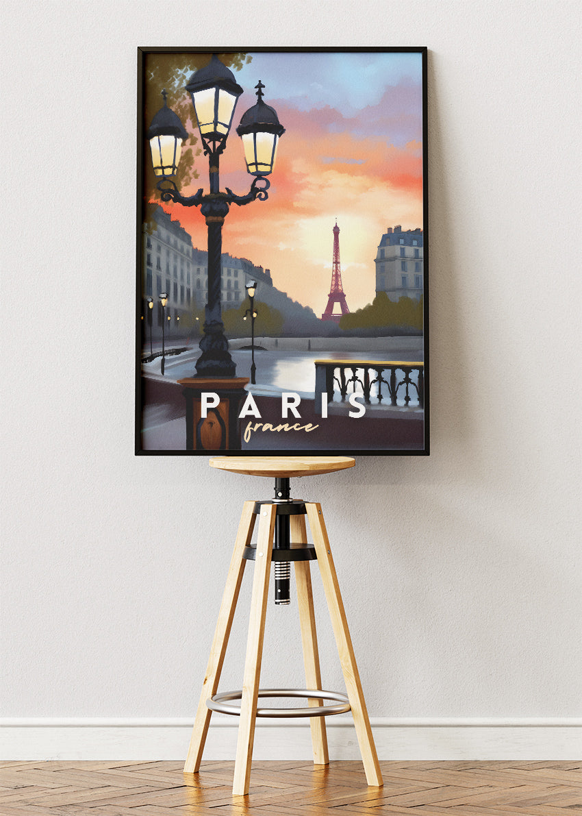 Paris France Poster & Canvas Print – Romantic Sunset Eiffel Tower Art