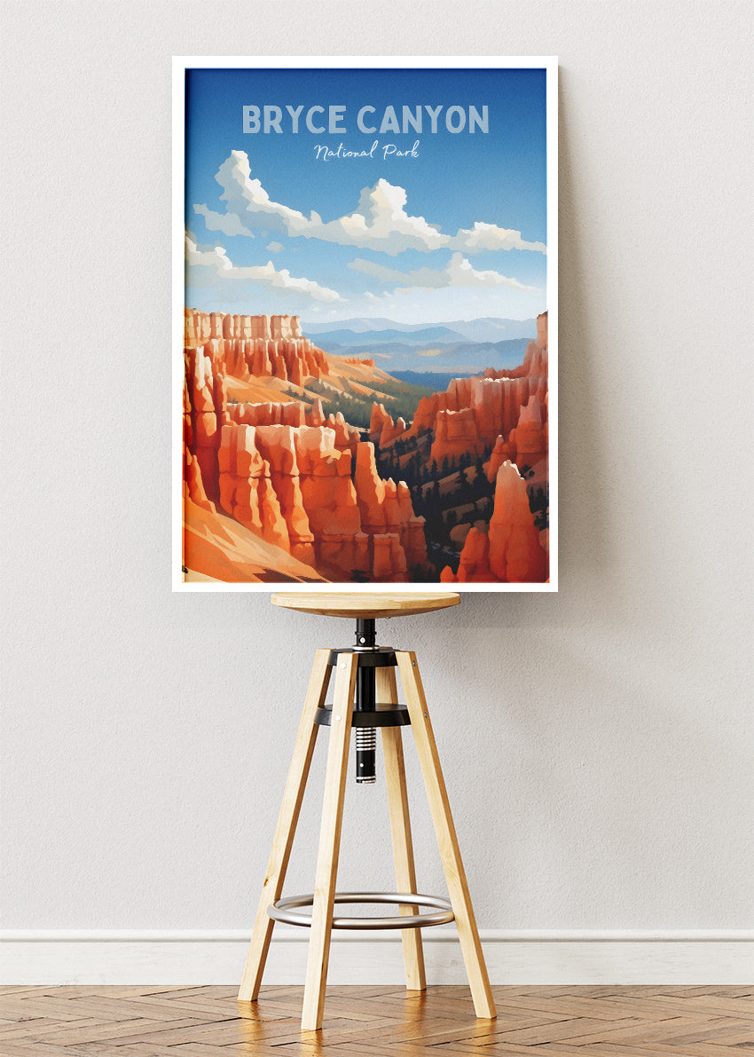 Bryce Canyon National Park Poster & Canvas Print – Red Rock Hoodoo Landscape Illustration Wall Art