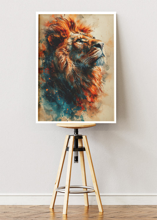 Majestic Lion Portrait Poster & Canvas Print – Fiery Wildlife Art