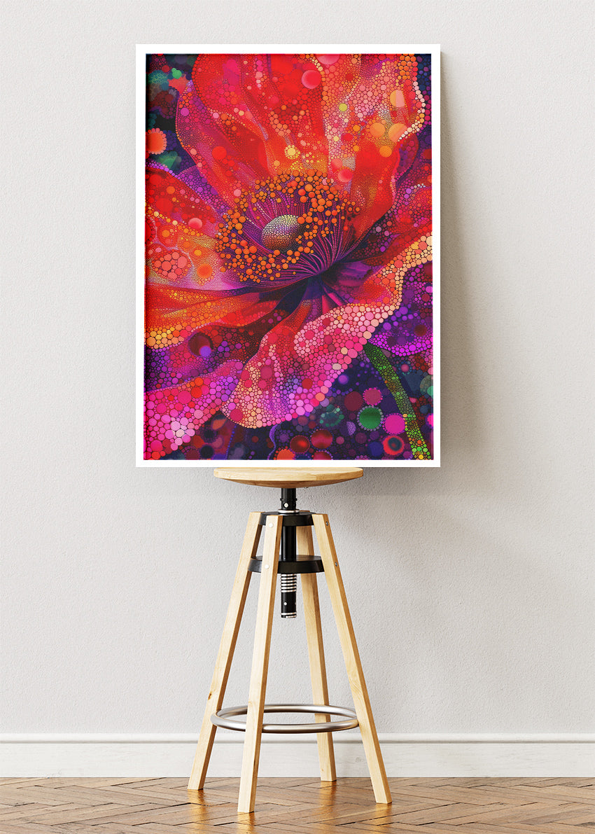 Vibrant Abstract Flower Wall Art – Bold Red and Pink Modern Floral Canvas Print & Contemporary Statement Poster for Living Room Decor UK