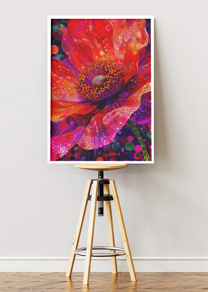 Vibrant Abstract Flower Wall Art – Bold Red and Pink Modern Floral Canvas Print & Contemporary Statement Poster for Living Room Decor UK