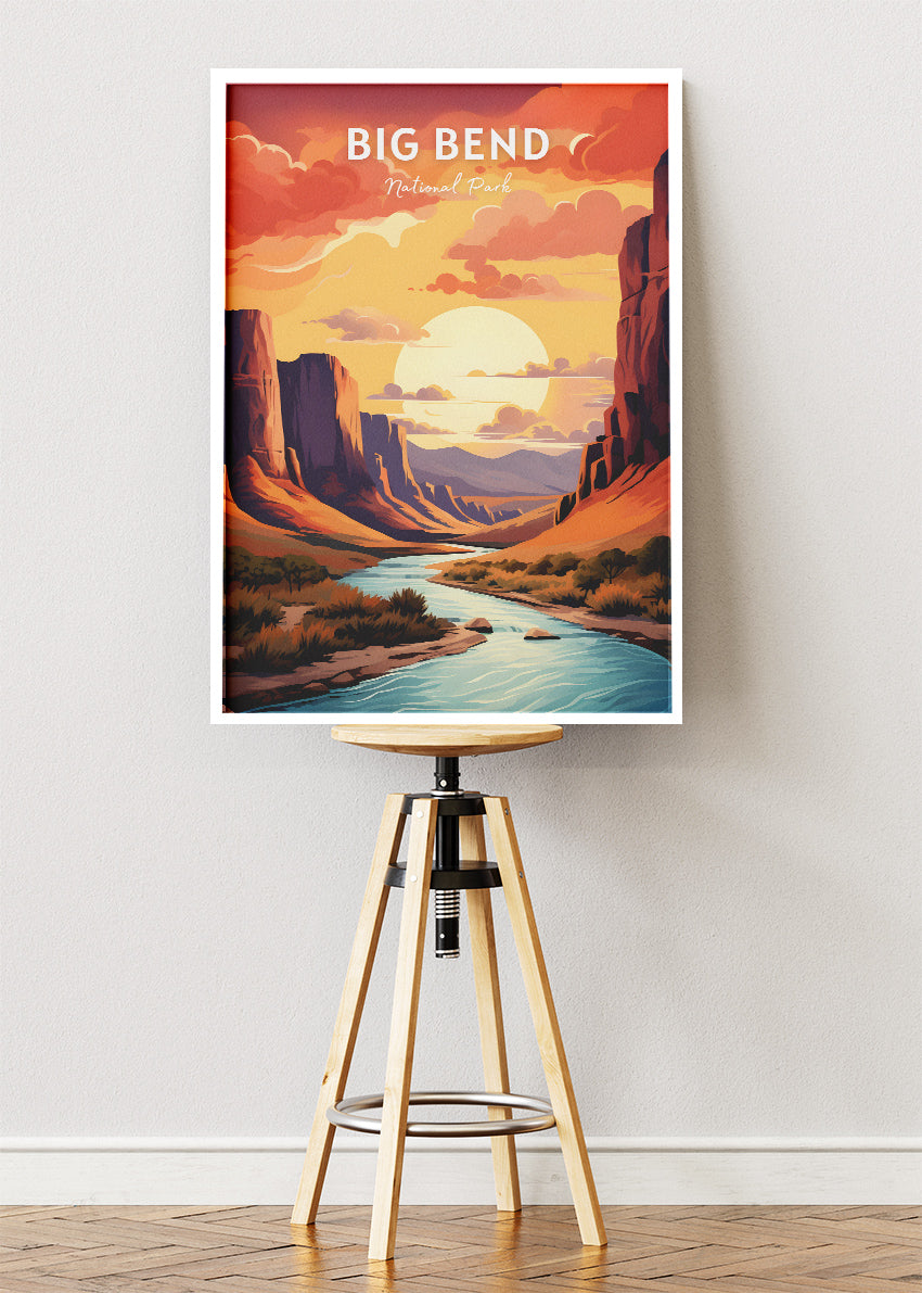 Big Bend National Park Poster & Canvas Print – Retro Desert Canyon Wall Art