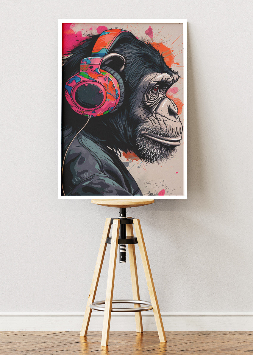 Urban DJ Chimpanzee Canvas Print & Poster – Colorful Street Art Animal Wall Decor