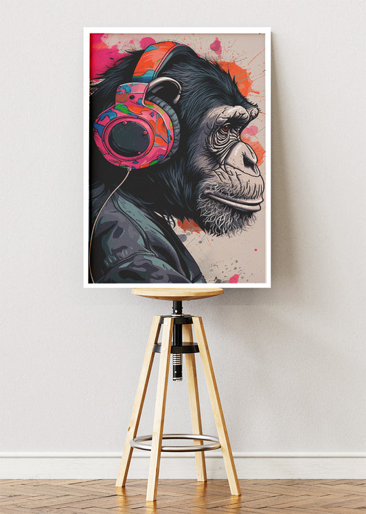 Urban DJ Chimpanzee Canvas Print & Poster – Colorful Street Art Animal Wall Decor