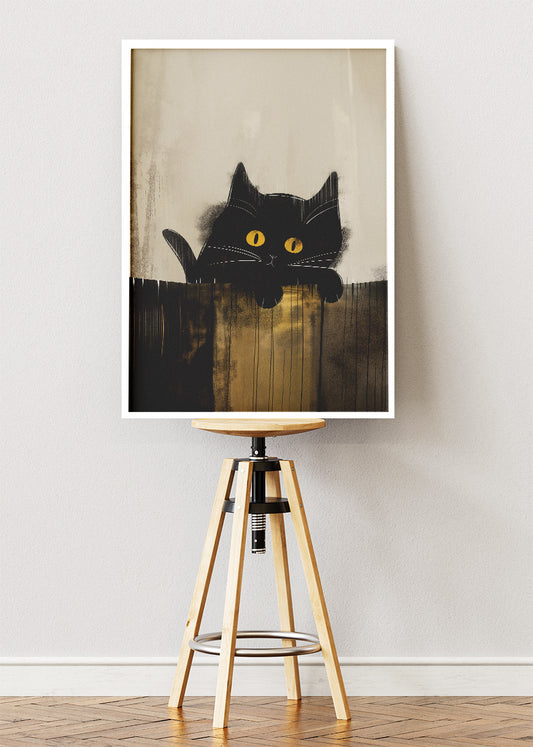 Mystic Black Cat Canvas Print & Poster – Minimalist Animal Wall Art with Golden Eyes