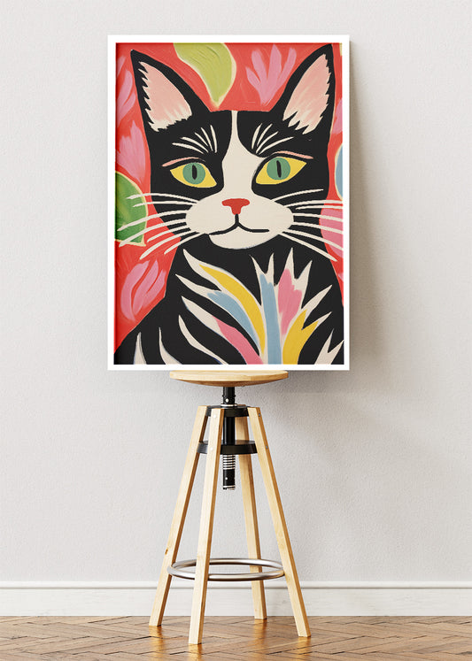 Colorful Black Cat Canvas Print & Poster – Modern Folk Art Wall Decor