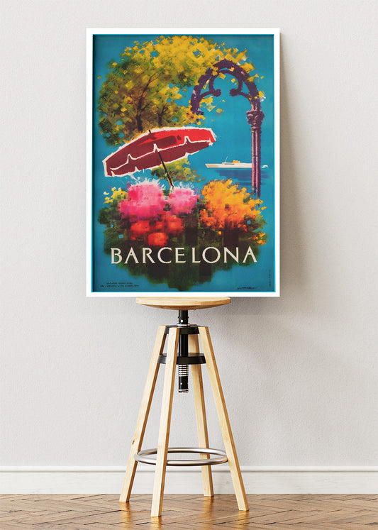 Barcelona Spain Poster & Canvas Print – Vintage Coastal Floral Travel Art