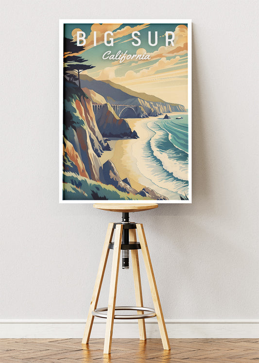 Big Sur California Poster & Canvas Print – Retro Coastal Cliffside Art