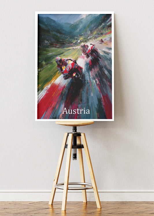 Austria MotoGP Alpine Racing Speed Motorcycle Wall Art Poster & Canvas
