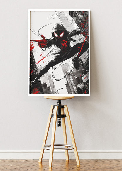 Spider-Man Miles Morales – Urban Red Street Art Canvas & Poster Print – AI PRINT LAB