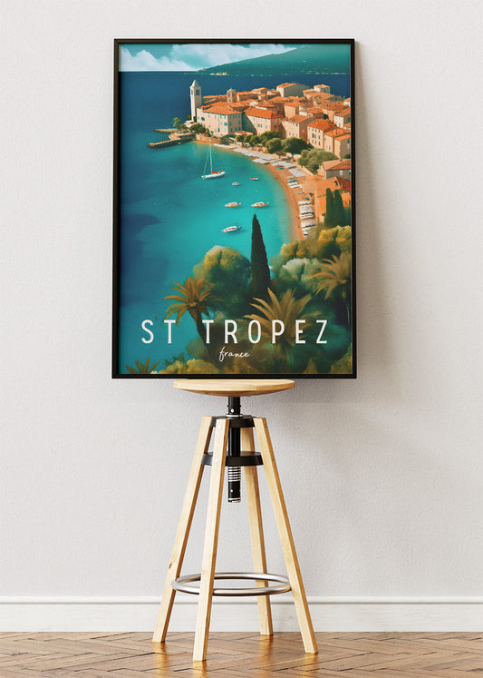 St Tropez France Poster & Canvas Print – Vintage Mediterranean Coastal Art