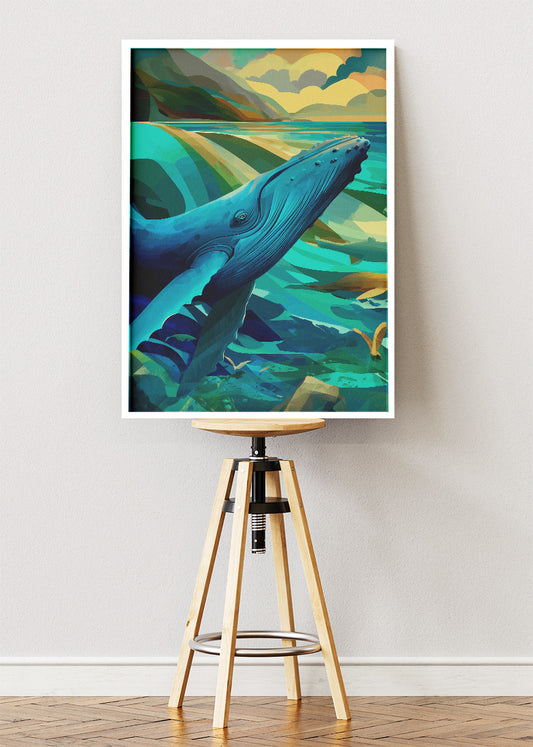 Blue Whale Canvas Print & Poster – Modern Ocean Wildlife Wall Art