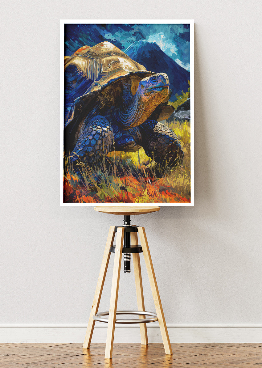 Giant Tortoise Canvas Print & Poster – Colorful Wildlife Landscape Wall Art