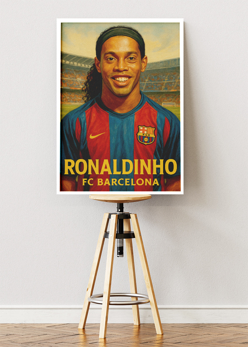 FC Barcelona Ronaldinho Wall Art | Iconic Football Legend Poster & Canvas