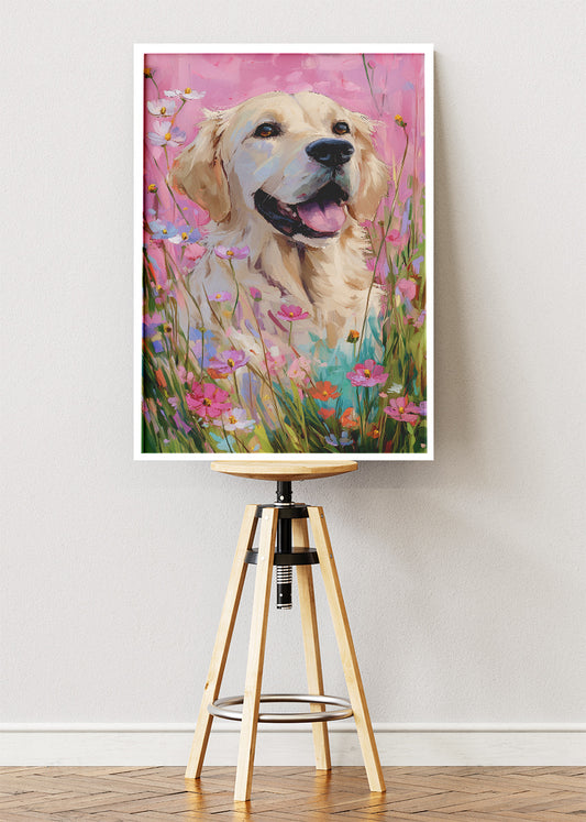 Golden Retriever Canvas Print & Poster – Floral Dog Wall Art