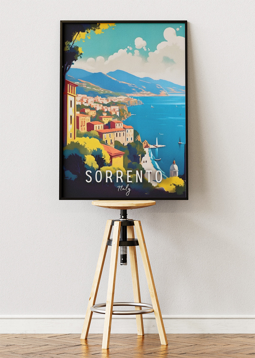 Sorrento Italy Poster & Canvas Print – Illustrated Coastal Panorama Art