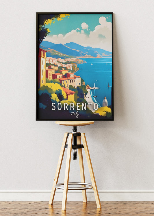 Sorrento Italy Poster & Canvas Print – Illustrated Coastal Panorama Art