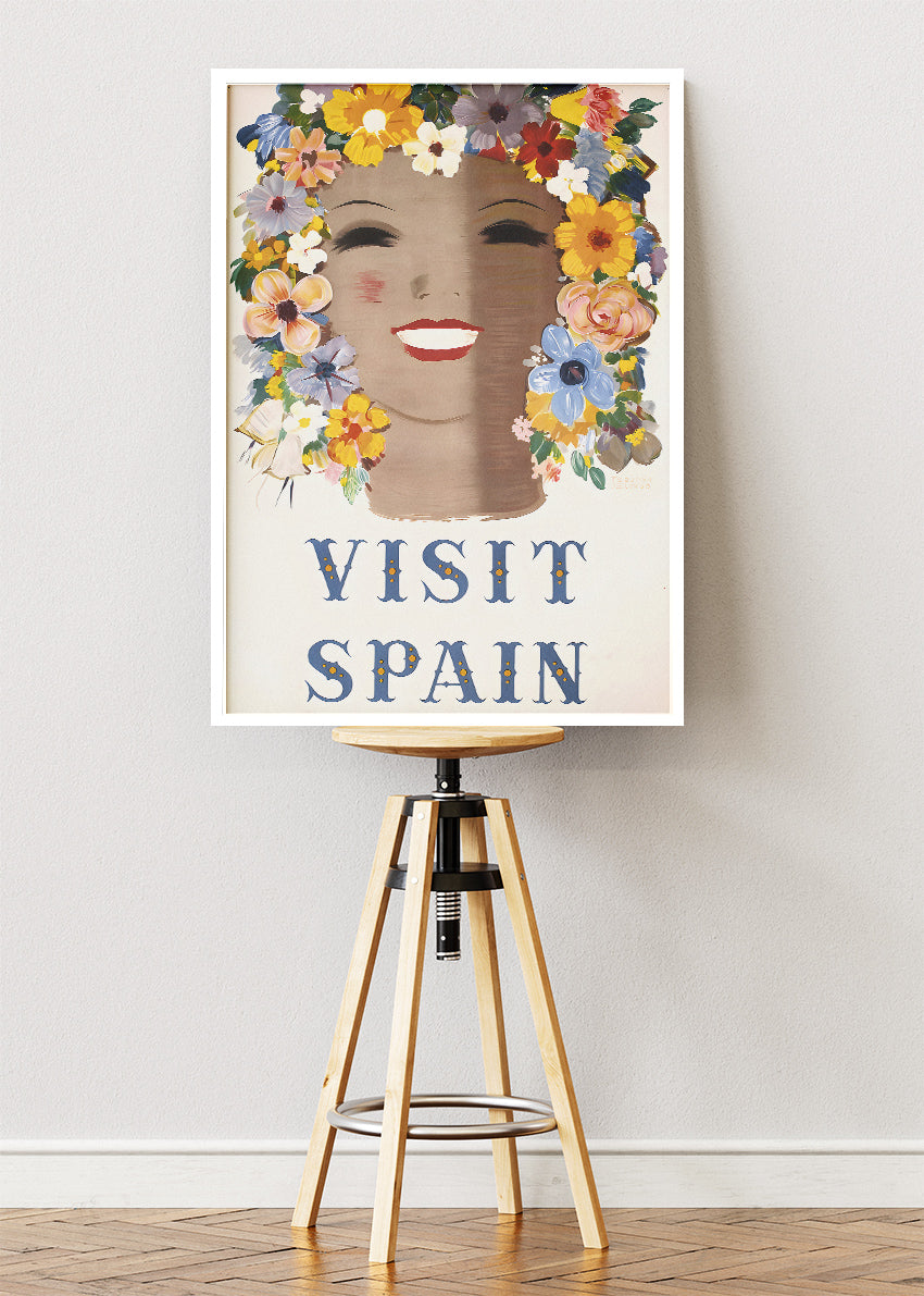 Visit Spain Poster & Canvas Print – Vintage Floral Travel Artwork