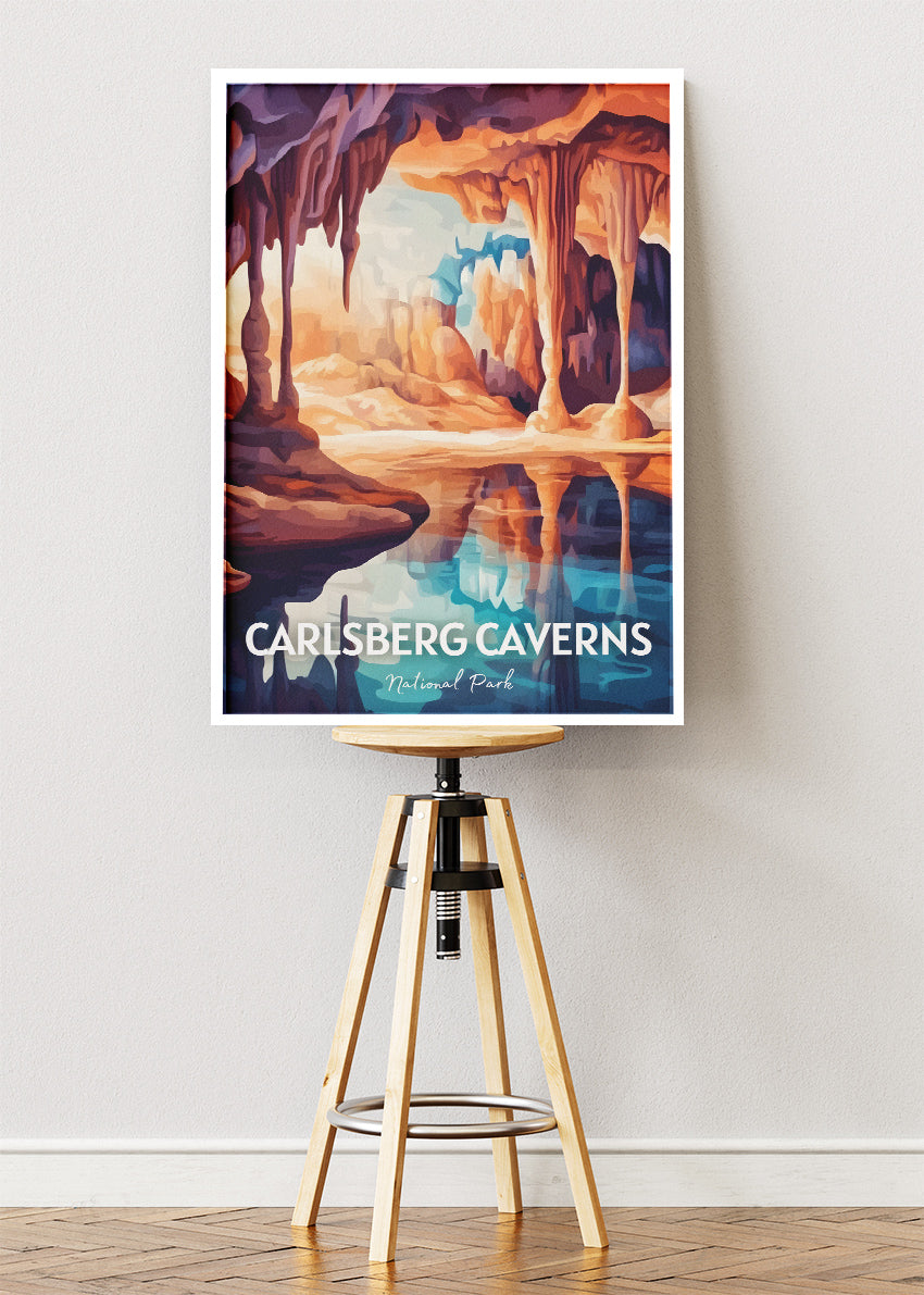 Carlsberg Caverns National Park Poster & Canvas Print – Illustrated Cave Stalactite & Stalagmite Artwork Wall Art