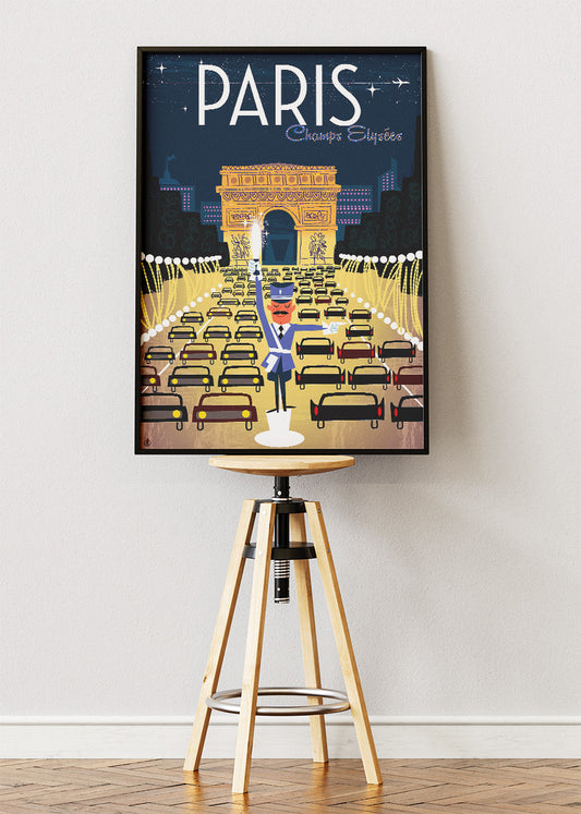Paris France Poster & Canvas Print – Vintage Champs-Élysées Retro Art